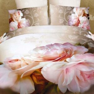 100% Cotton Big Pink Flower Oil Painting 3D 4 Piece Bedding Sets