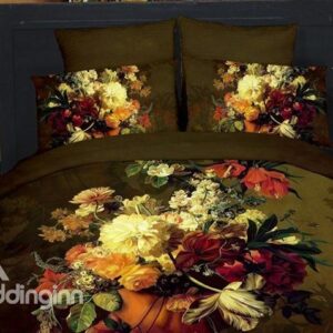 Antique unique 3D Flower Reactive Print 4 Piece Bedding Sets (10525950)