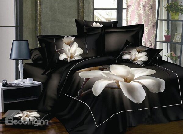 White Big Magnolia Flower 3D Print 4-Piece Duvet Cover Bedding Sets