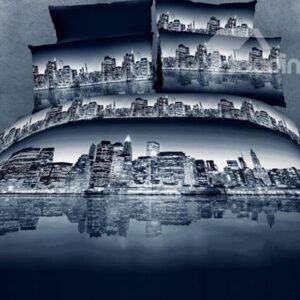 100% Cotton Night city scene duvet cover 4 piece Bedding sets