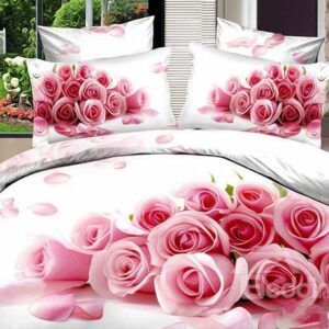 100% Egyptian Cotton Pink Rose White 4 Piece Duvet Cover Sets