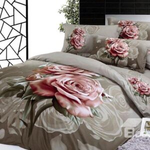 Elegant Color Pink Rose Reactive Print 100% Cotton 4-Piece Duvet sets