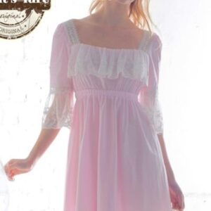 Sweet Princess Style lace Edge Pink and Beige Pajama with Sleeves Loungewear