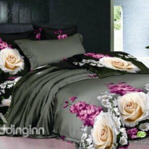 100%cotton painting flower grey active printed duvet cover bedding set
