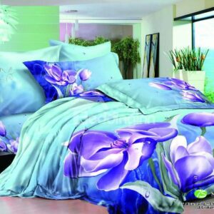 Purple flowers floral skyblue pattern print duvet quilt covers sets 4pc Bedding Sets