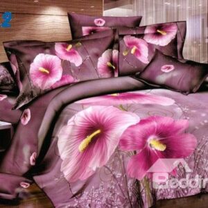 Morning Glory Big Flowers Print Purple 4 Piece Bedding Sets
