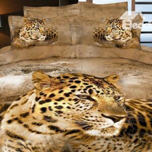 Beautiful Wild Big Leopard Print 4 Piece Duvet Cover Bedding Sets