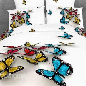 3D Butterfly Print White Color Duvet Cover 4 Piece Bedding Sets