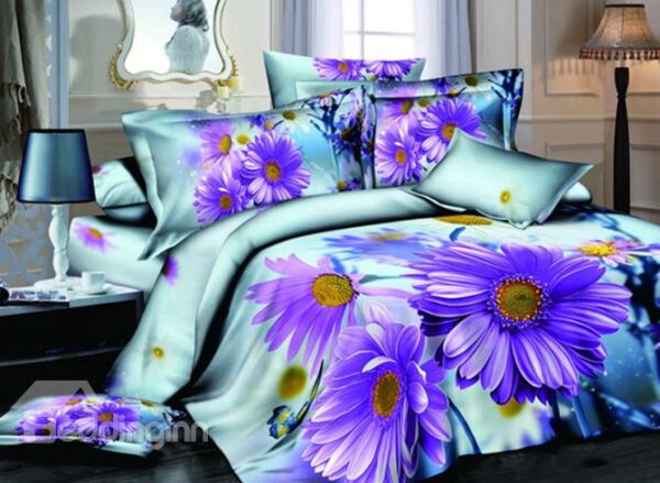 New Arrival Realistic Purple Daisy Print Duvet Cover Bedding Sets