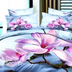New Arrivals Romantic Pink Flowers With High Quality Cotton 4 Pieces Bedding Sets