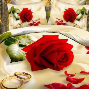 Hot Selling High Quality Romantic Style Bright Love Rose 4 Pieces Bedding Sets