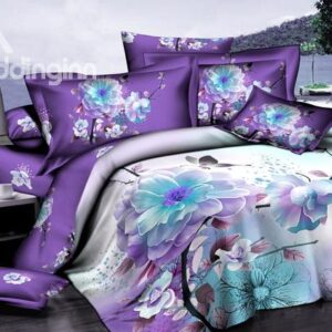 Hot Selling Classic Purple Series With White Flowers 4 Pieces Bedding Sets