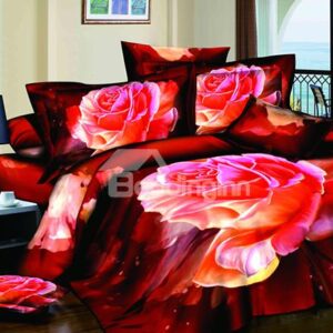 New Arrivals Hot-sell Bright Burning Rose 4 Pieces Bedding Sets