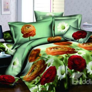 New Arrival Amazing Colorful Flowers With High Quality 4 Pieces Bedding Sets