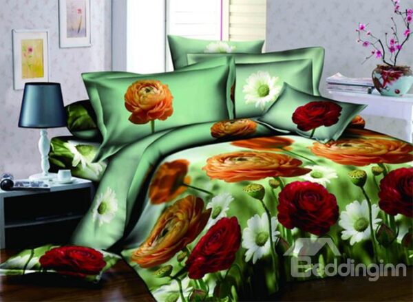 New Arrival Amazing Colorful Flowers With High Quality 4 Pieces Bedding Sets