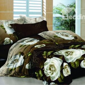 New Arrivals Romantic Printing White Rose With High Quality 4 Pieces Bedding Sets