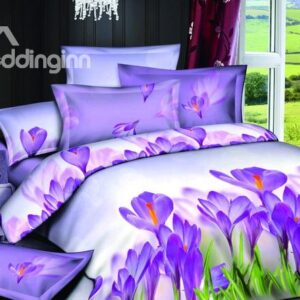 High Quality Elegant Purple Lily Style 4 Pieces Bedding Sets