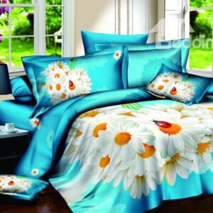 New Arrivals High Quality Fresh Summer With White Flowers 4 Pieces Bedding Sets