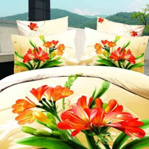High Quality Bright Yellow Stone With Flowers 4 Pieces Bedding Sets