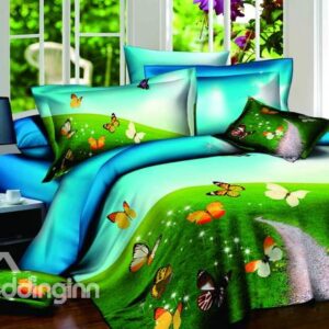 New Arrivals Romantic Colorful Butterfly With High Quality 4 Pieces Bedding Sets