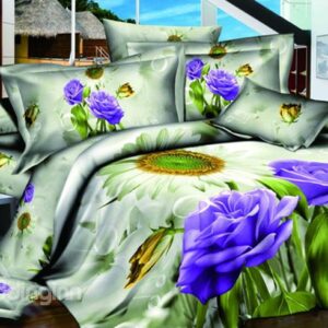 Hot Sell High Quality Enchanting Love of Sunflower and Blue Rose 4 Pieces Bedding Sets