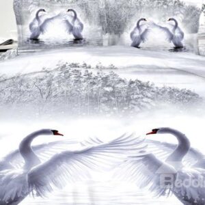 Beautiful Romantic White Swans Reactive printing 3D Bedding Sets