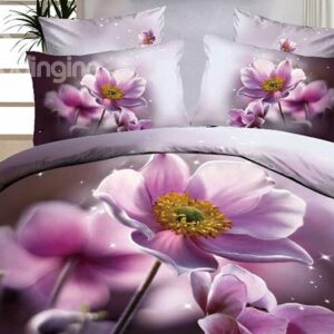 Romantic Pink Flower Realistic 3D Print Duvet Cover 4 piece Bedding Sets