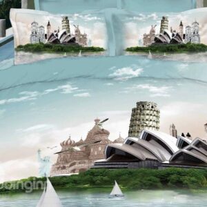 Retro Fashion Sydney Opera House & Leaning Tower Famous Building Print 3D 4 piece Dvet cover/Bedding Sets