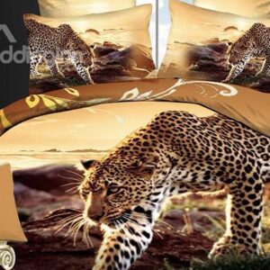 New Arrival Walking Leopard Print 3D 4 Piece Bedding Sets