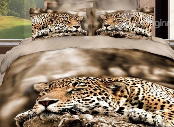 New Arrival Lie Prone on the Stones Leopard Print 4 Piece Duvet Cover Bedding Sets