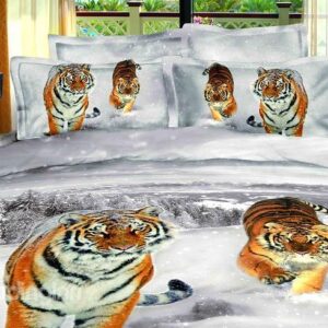 Tiger in Snow with Winter Scene Lifelike 3D Print 4 Piece Duvet Cover/Bedding Sets