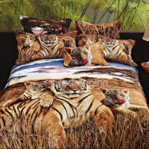 New Arrival Realistic Tiger in Jungle Reactive Printing 4 Piece Duvet Cover Bedding Sets