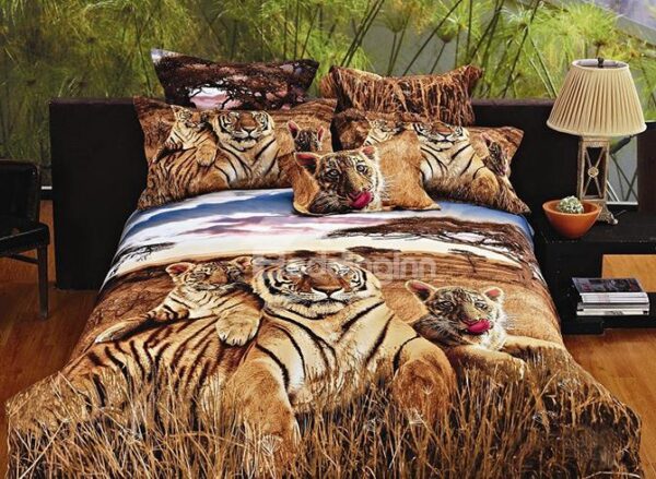 New Arrival Realistic Tiger in Jungle Reactive Printing 4 Piece Duvet Cover Bedding Sets