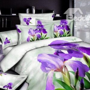New Arrivals High Quality Fresh Style Purple Blooming Flowers 4 Pieces Bedding Sets