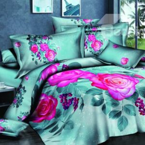 Beautiful Pink Flower with Fruit Print 4-Piece Duvet Cover Sets