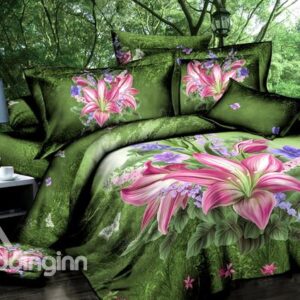 Hot Sell Charming Pink Lily in Wild Jungle 4 Pieces Bedding Sets