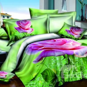 Hot Sell High Quality Romantic Pink Rose 4 Pieces Bedding Sets