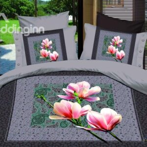 New Arrivals Elegant Printed Pink Lily 4 Pieces Bedding Sets with High Quality