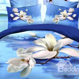 Hot Sell High Quality Charming White Flowers 4 Pieces Bedding Sets
