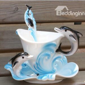 High Quality Enamel With Perfect Skyblue/Blue Dolphin Cup Setting In Hot Sell