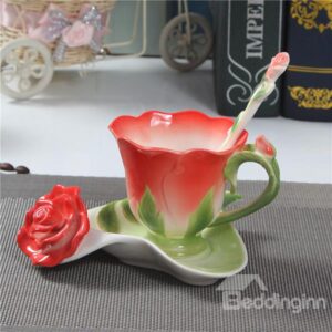 New Arrivals Hot Sell Creative Enamel Multipurpose Red/Pink/Blue/Yellow Roses Coffe Cups