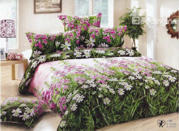 New Arrival 100% Cotton Little Pink Flower Print 3D Bedding Sets/Duvet Cover Sets