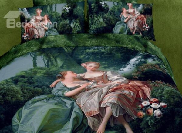 Antique Famous Painting Reactive Print 4 Piece Bedding Sets/Duvet Cover Sets
