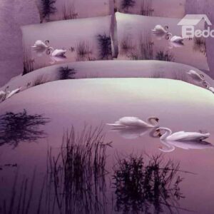 White Swan in the Lake Print 4 Piece Bedding sets