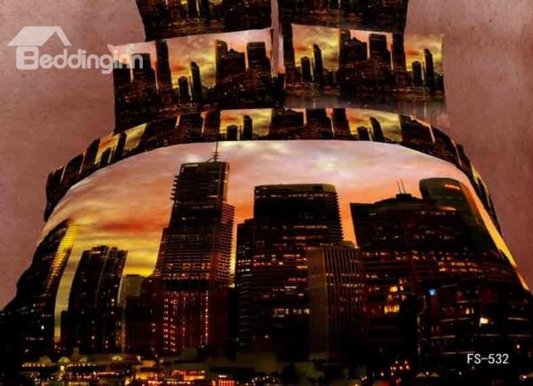 Morden City in the Dusk with High Buildings and Large Mansions Print 4 Piece Bedding Sets/Duvet Cover Sets
