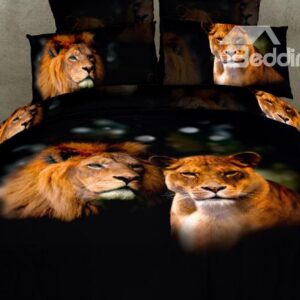 A couple of lions Print Black Color 4 Piece Bedding Sets/Duvet Cover