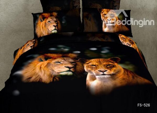 A couple of lions Print Black Color 4 Piece Bedding Sets/Duvet Cover