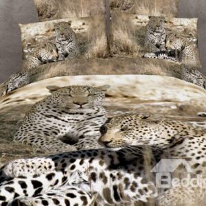 Unique Leopard 3D Animal Print 4 Piece Duvet Bedding Sets