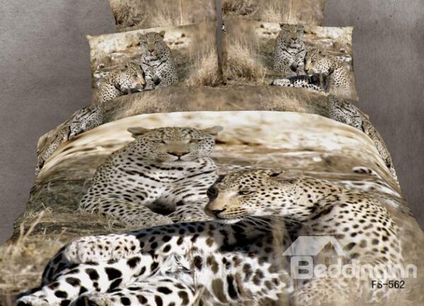 Unique Leopard 3D Animal Print 4 Piece Duvet Bedding Sets