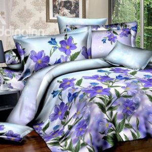 Dreamlike Romantic Purple Flowers 100% Cotton Hot Sell 4 Pieces Bedding Sets